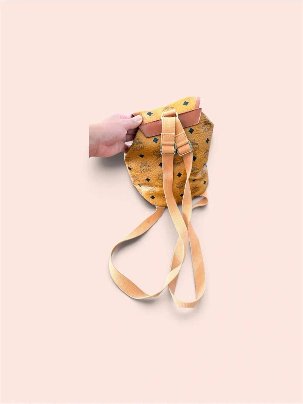 MCM Cognac Visetos Monogram Drawstring Backpack with Black Accents